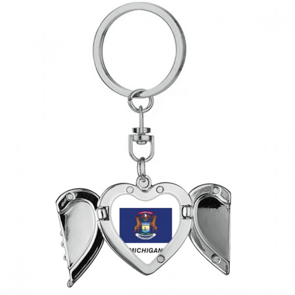 State Flag Outline Michigan Heart Angel Wing Key Chain Holder