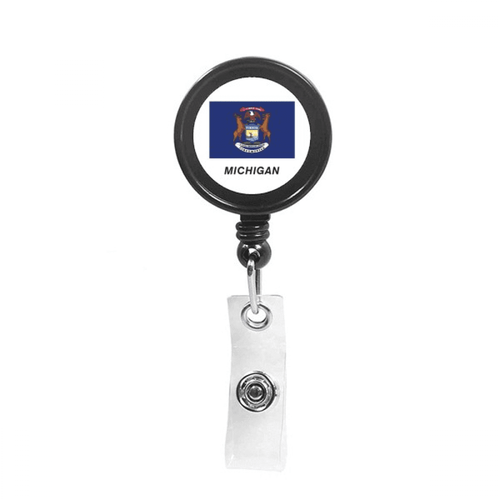 State Flag Outline Michigan Retractable Keychain Badge Holder ID Badge