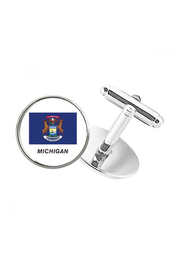 State Flag Outline Michigan Round Button Cuff Clip Stud Cufflinks