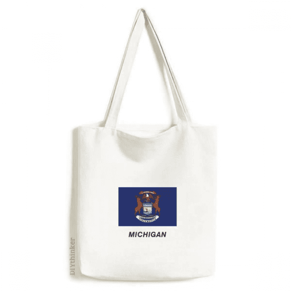 State Flag Outline Michigan Tote Canvas Bag Shopping Satchel Casual Handbag