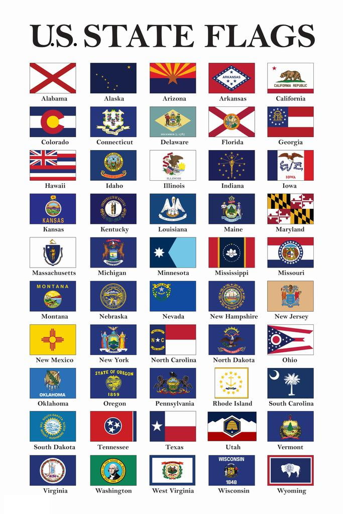 Educational Black Framed US State Flags Poster 12x18