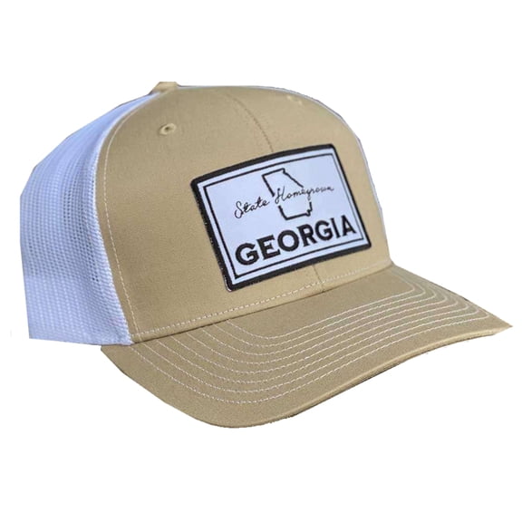 State Homegrown Georgia Roots Embroidered Patch Adjustable Snapback Trucker Hat, Khaki/White
