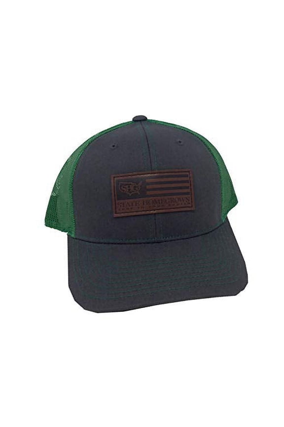 Leather Flag Patch Trucker Hat-Green/Grey