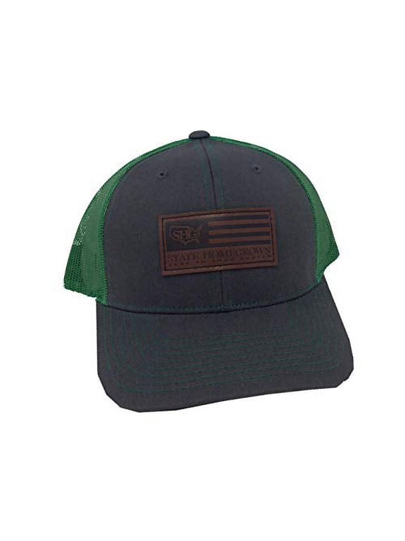 State Homegrown Leather Flag Patch Trucker Hat-Green/Grey