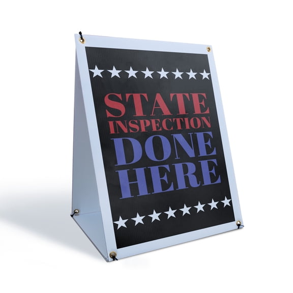 State Inspection Done Here Sidewalk Sign 24 Inch x 36 Inch A-Frame Images On Both Sides | Reliable Auto Services, Professional Checks, Affordable Pricing | Made in USA