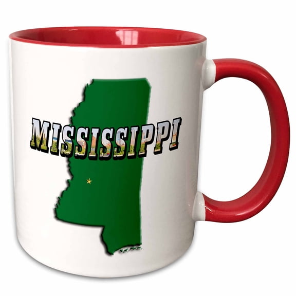 3drose, State Map and Picture Text of Mississippi, 11oz Two-tone Red Mug