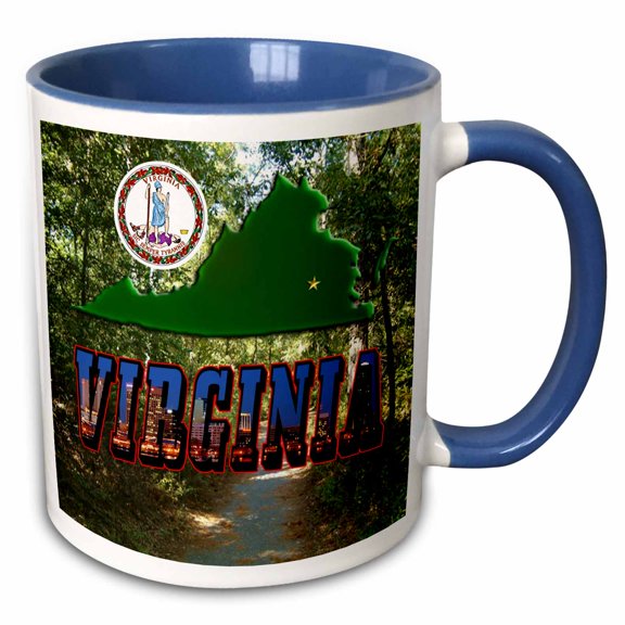 3drose, State Map, Seal, Hiking Trail and Picture Text, 11oz Two-tone Blue Mug
