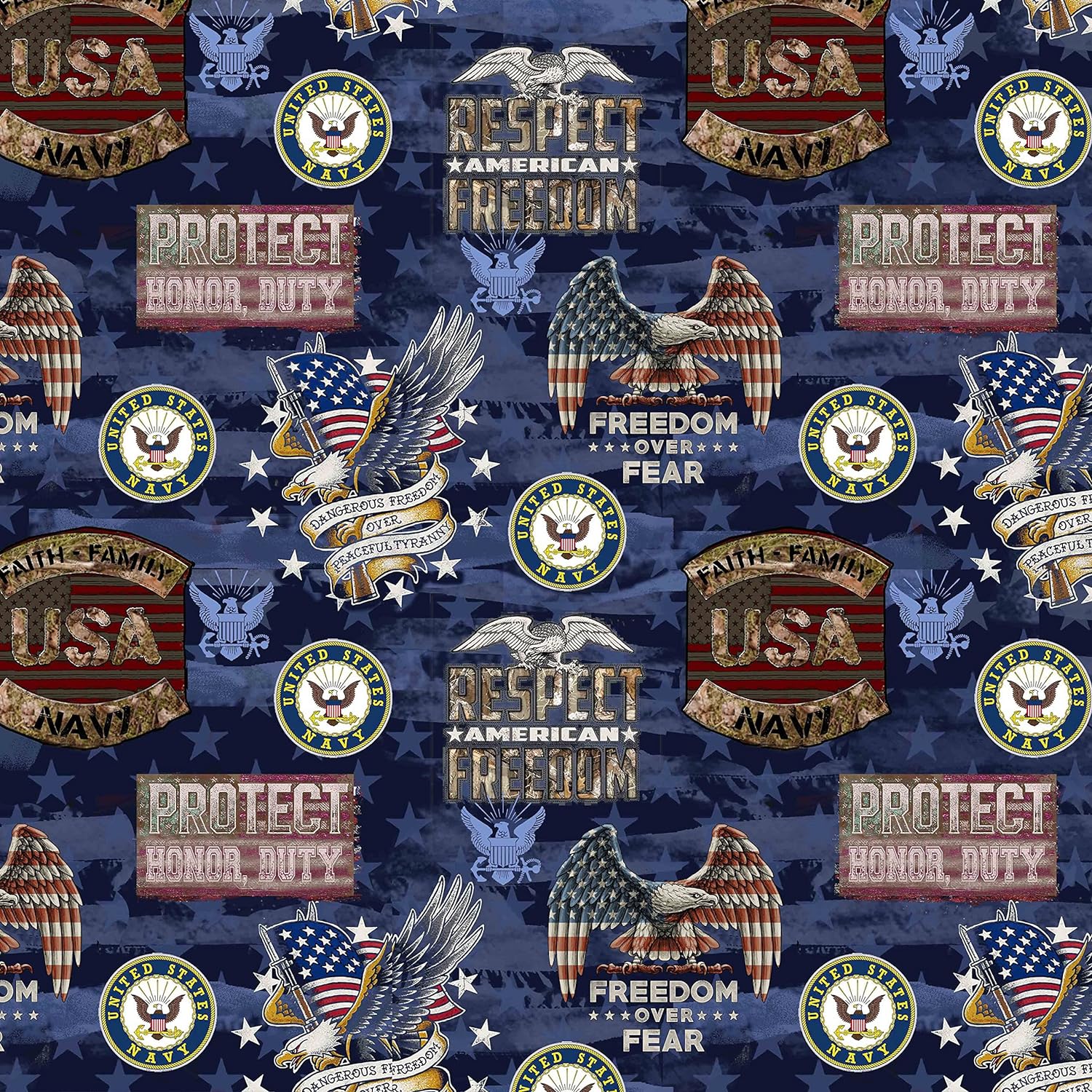 State Military Cotton FabricUS Navy Servicemember Camo Flag Cotton