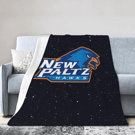 State New York University New Paltz Logo Fleece Blanket, Very Soft Microfiber Flannel Blanket for Couch Warm and Cozy for All Seasons, Black