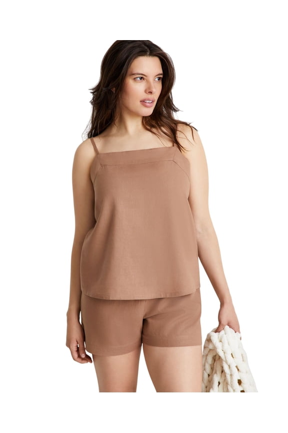2-Pc. Sleeveless Pajama Set Linen Blend Natural Umber Brown XL