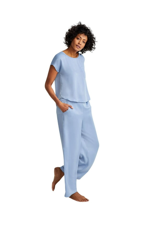 Womens 2-Pc. Silk Touch Short Sleeve Pajama Set Eventide Blue 2XL