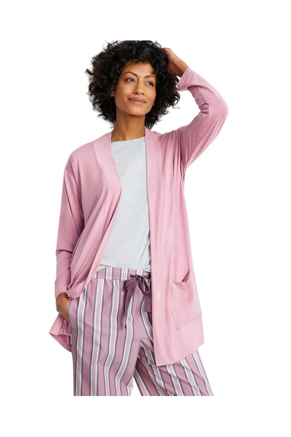 Womens Knit Cardigan Open Front Lounge Mauve Orchid Purple L