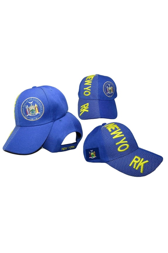 State Of New York Letters Emblem Royal Blue 3-D Embroidered Cap Hat