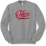 State Of Ohio Script Pride Shirt Dot I Buckeye Leaf Unisex Crew Neck Sweatshirt