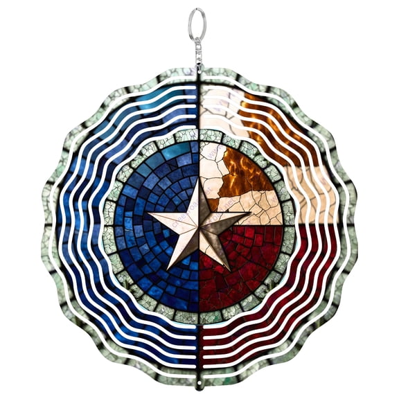 State Of Texas Faux Mosaic Tile 3D Wind Spinner Aluminum Metal Geometric Art Decor Round