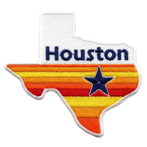 State Of Texas Houston Star Orange Rainbow Sign Embroidered Logo Iron on Patch (Small)