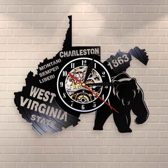 State Of West Virginia Vinyl Wall Clock,Vinyl Record Clock Wall Art Black Handmade Art Home Unique Gift idea