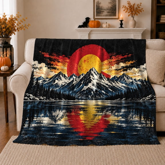 State Pride Mountain Reflection, Peaceful Mountain Lake Scene, Warm Flannel Blanket for Cabin and Lodge with Detailed Artwork, Outdoor Lovers Thanksgiving Gift, Rustic Home Decor