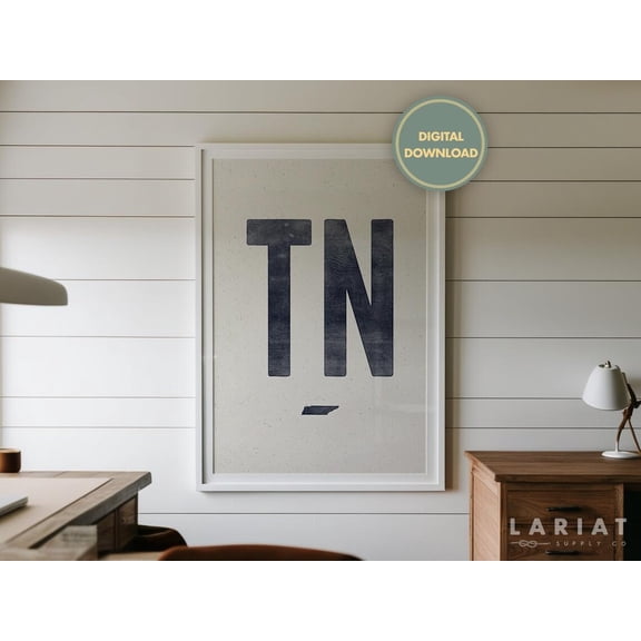 State Print Woodcut Art Vintage Style Typography Tn Abbreviation Wall Decor Art