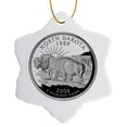 thumbnail image 1 of 3drose, State Quarter Dakota (pd-us), 3 inch Snowflake Porcelain Ornament, 1 of 7