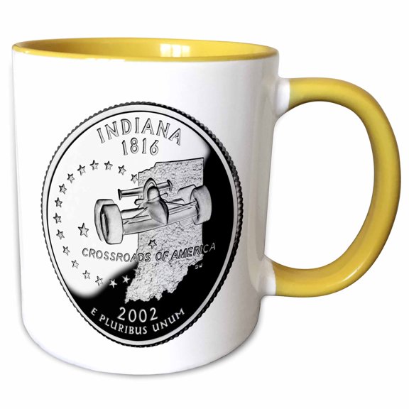 3drose, State Quarter of Indiana (pd-us), 11oz Two-tone Yellow Mug