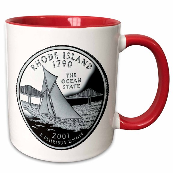 3drose, State Quarter of Rhode Island (pd-us), 11oz Two-tone Red Mug