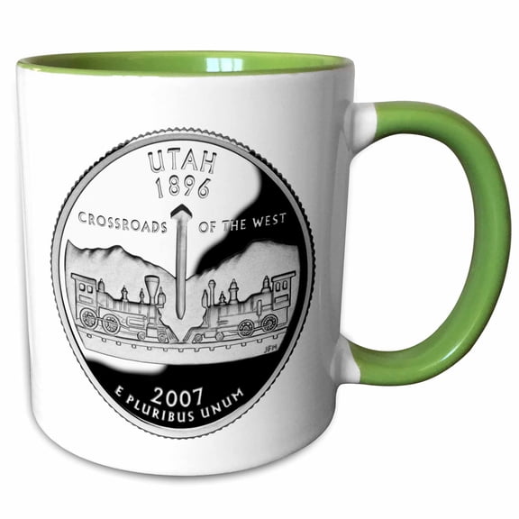 3drose, State Quarter of Utah (pd-us), 11oz Two-tone Green Mug