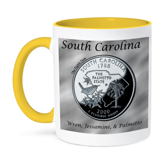 3dRose, State Quarter South Carolina, 11oz Two-Tone Yellow Mug