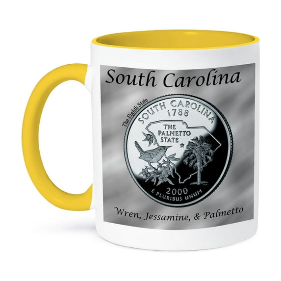 3dRose, State Quarter South Carolina, 15oz Two-Tone Yellow Mug