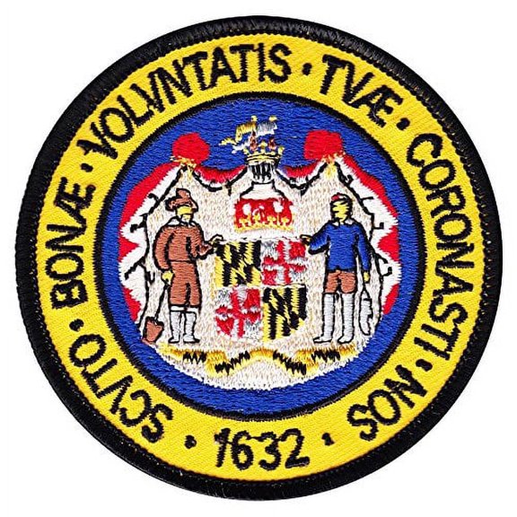 State Seal Patch Round 3" Diameter, Embroidered Iron On or Sew On Seal Patch Flag Emblem (Maryland State Seal)