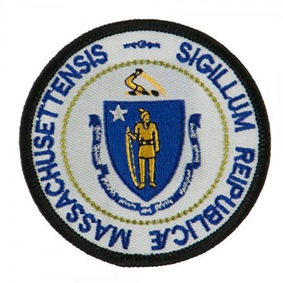 State Seal Patch Round 3" Diameter, Embroidered Iron On or Sew On Seal Patch Flag Emblem (Massachusetts State Seal)