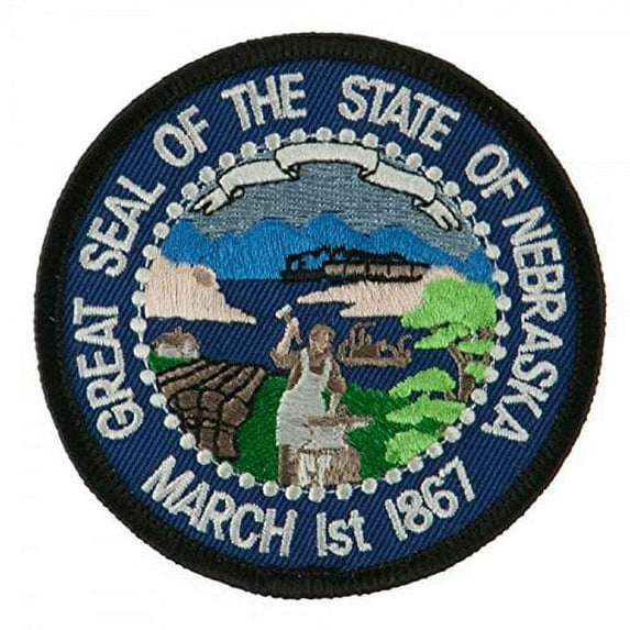 State Seal Patch Round 3" Diameter, Embroidered Iron On or Sew On Seal Patch Flag Emblem (Nebraska State Seal)