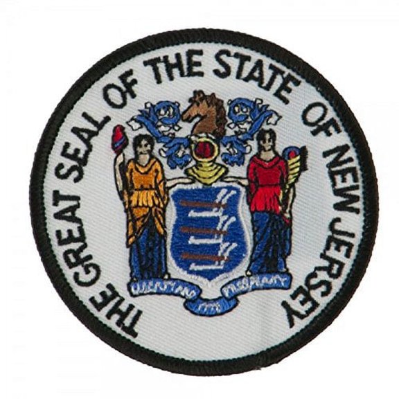 State Seal Patch Round 3" Diameter, Embroidered Iron On or Sew On Seal Patch Flag Emblem (New Jersey State Seal)