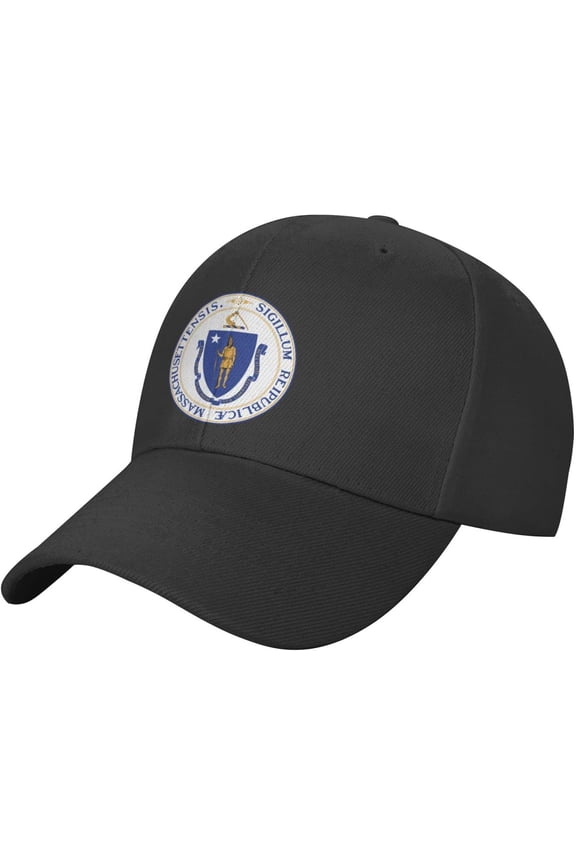 State Seal of Massachusetts Plain Baseball Caps Adjustable Washed Twill Low Profile Dad Hats for Men Women Black