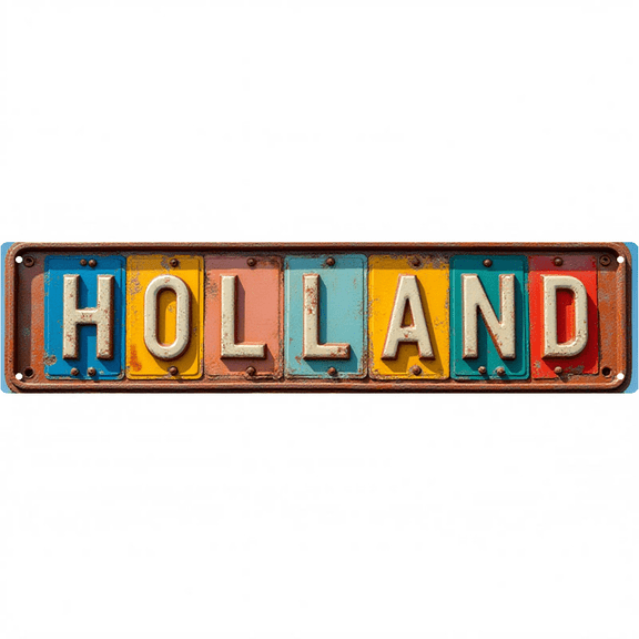 State Street Tin Sign 16*4 Inch HOLLAND Wall Art for Home Garage Patio Vintage State Decor