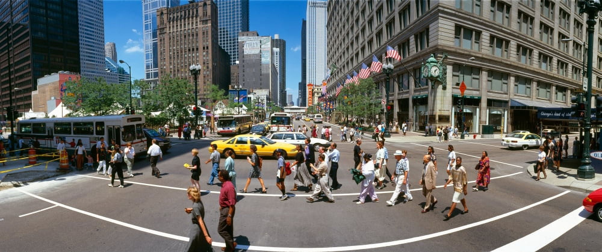 State Street with Marshall Fields Clock Chicago Illinois Canvas Art - Panoramic Images (36 x 12)