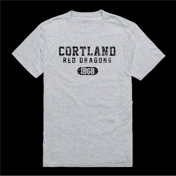 State University of York at Potsdam Cortland Red Dragons Distressed Arch College T-Shirt, Heather Grey - 2XL