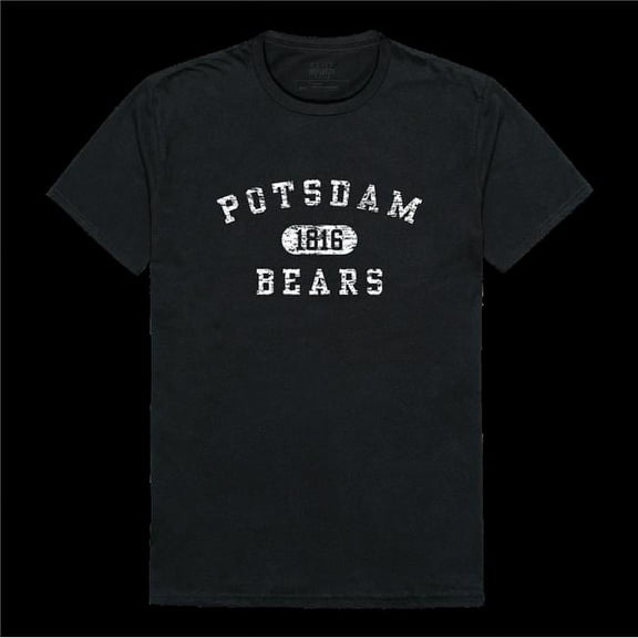 State University of   York at Potsdam Potsdam Bears Distressed Arch College T-Shirt, Black - Extra Large