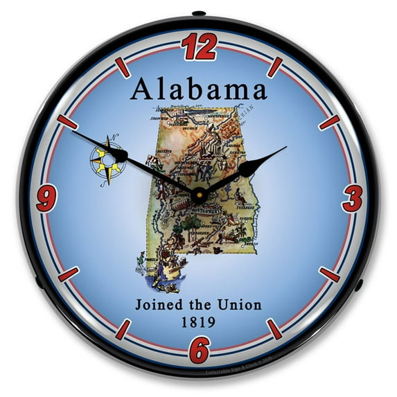 Collectable Sign and Clock State of Alabama LED Lighted Premium Wall Clock