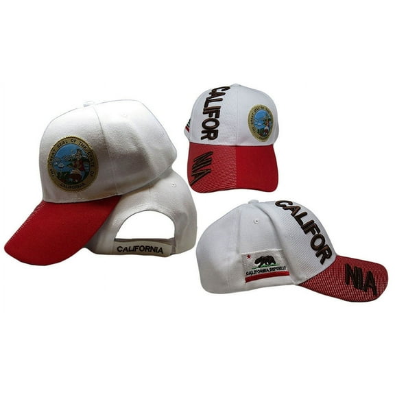 State of California Letters Emblem White With Red Bill 3-D Embroidered Cap Hat