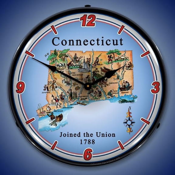 Collectable Sign and Clock State of Connecticut LED Lighted Premium Wall Clock