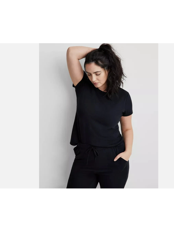 Women's Cotton Blend Short-Sleeve Sleep Tee, Black, Small