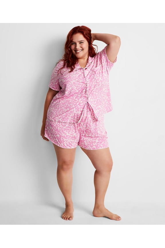 Women's Fluid Knit Notched-Collar Pajama Set Size 2X, Brush Stroke