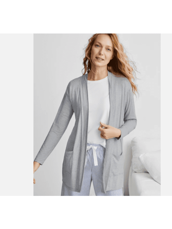 Women's Knit Open Front Cardigan, Grey Heather Large