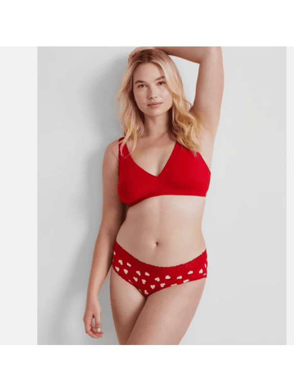 Women's Lace-Trim Heart Cotton Blend Hipster Underwear, Tango Red (1-Pack) XL