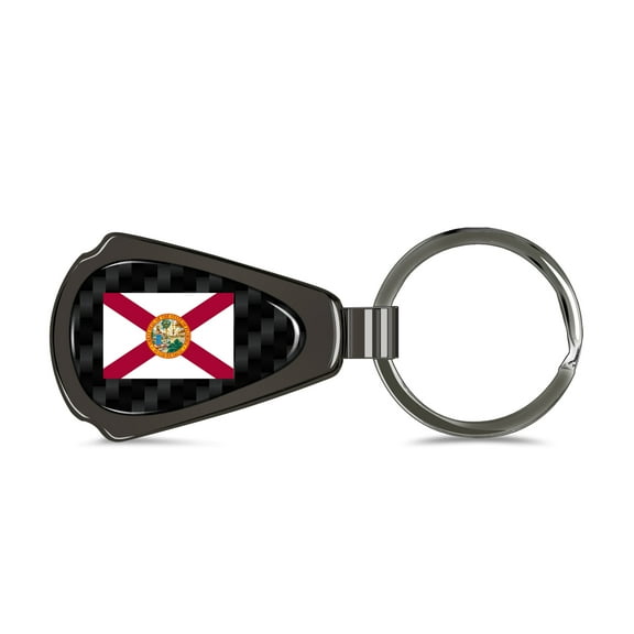 State of Florida Flag Real Black Carbon Fiber Gunmetal Gray Teardrop Key Chain