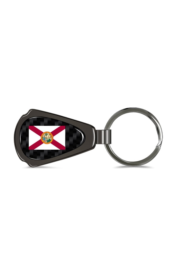 State of Florida Flag Real Black Carbon Fiber Gunmetal Gray Teardrop Key Chain