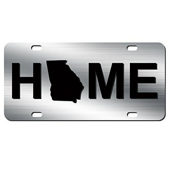 State of Georgia Home Logo Black on Brushed Aluminum License Plate Thick Aluminim Composite Car Tag