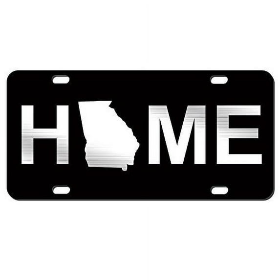 State of Georgia Home Logo Brushed Aluminum on Black License Plate Thick HD Aluminim Composite Car Tag