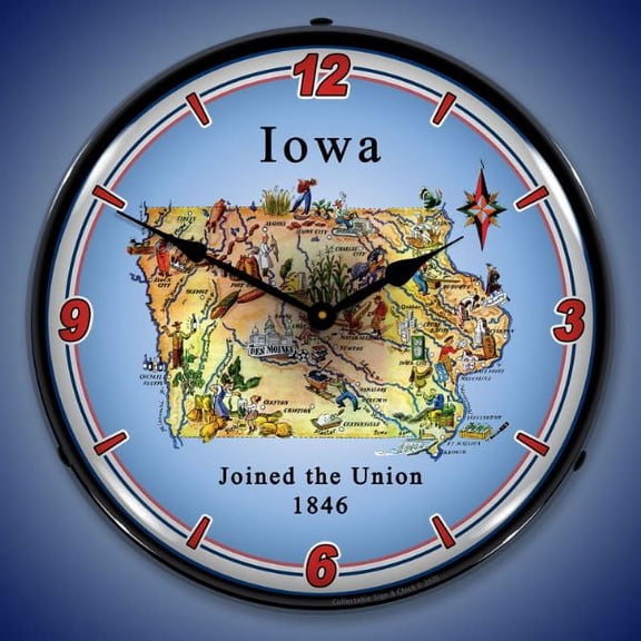 Collectable Sign and Clock State of Iowa LED Lighted Premium Wall Clock